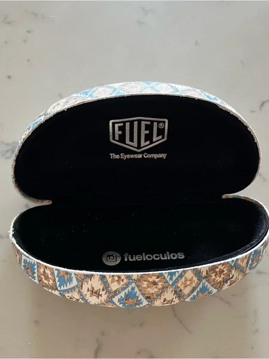 Hard Clamshell Blue and Tan Geometric Accent Sunglasses Case - Picture 2 of 7